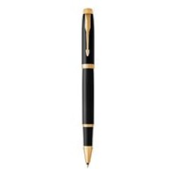 Im Fine Nib Rollerball Pen Black Lacquer With Gold Trim Black Ink - Presented In A Gift Box