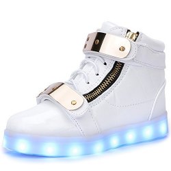 Ubella Children Boys Girls High Top USB Charging Metal LED Sneakers 12.5 M Us Little Kid White