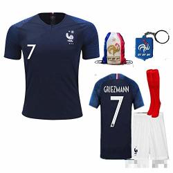 France Soccer Team Pogba Griezmann Mbappe Kid Youth Replica Jersey Kit : Shirt Short Socks Bag Key Please Check Size Chart A. Griezmann Size