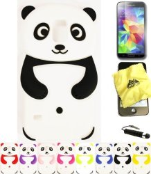 Bukit Cell Galaxy S5 Panda Bundle - 4 Items: Bukit Cell Black 3D Panda Soft Silicone Case For Samsung Galaxy S5 V I9600 Bukit