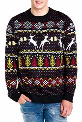 Tipsy Elves Men's Deer With Beer Christmas Sweater - Black Caribrew Ugly Christmas Sweater: Large