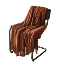 Zig Zag Decorative Design Knitted Throw Blanket