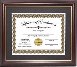 Creative Picture Frames 11X14MH.GD Mahogany Frame With Gold Rim Black Matting Holds 8.5 By 11-INCH Diploma With Easel And Installed Hangers