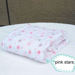 Aden Anais Muslin Baby Blankets bedding - Infant Cotton Swaddle Towel - Bright Pink Star