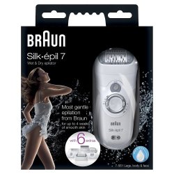 Braun Silk Epil 7 7-561 Women's Wet And Dry Cordless Epilator Electric Hair Removal With 6 Extra Att