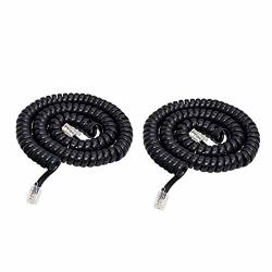 Callez Telephone Phone Handset Cable Cord 2 Pack 360 Degree Rotating Curly Landline Phone Cords Wire Anti-tangle Coiled Length 10 Feet Uncoiled Black 4P4C