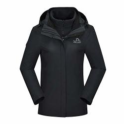 Pelliot Women's 3-IN-1 Jacket Fleece - Liner Jacket Removable - Waterproof And Breathable Jacket Hooded Black