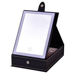 LED Lighted Makeup Mirror With Storage Box For Cosmetics And Jewelry