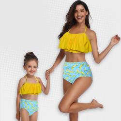 Iconix 2 Piece Nylon Matching Bikini Swimwear Bathing Suits For Mom Or Daughter - Yellow - Banana Print - Size 5 To 6 Years