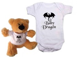 Qtees Africa Baby Dragon Unisex Baby Grow & Teddy Bear Combo
