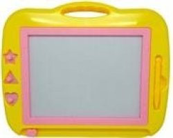 Magnetic Drawing And Writing Board Yellow - Includes 3 X Magnetic Stamps And Stylus Pen For Kids To Learn How To Draw And