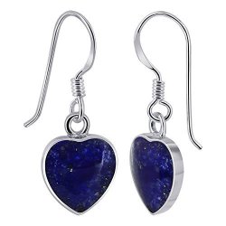 Gem Avenue 925 Sterling Silver Heart Blue Lapis Lazuli French Hook Drop Earrings