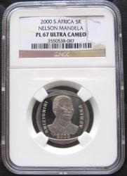 Pl 67 Nelson Mandela Ngc Graded Proof Like 67 Year 2000 R5 Coin - Free Worldwide Courier Shipping