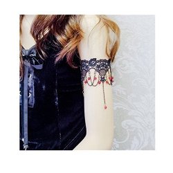Octchoco Black Lace Flower Upper Arm Chain Jewelry Red Bead Chain Bracelets Armlet Armband Cuff For Women