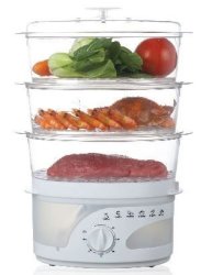 Mellerware 3 Tier 9 Litre Food Steamer -3 Layers Food Steamer 60 Min Timer With Bell 9LIRE Total Capacity Overheat Protection Transparent Water Tank Retail Box 1 Year Warranty
