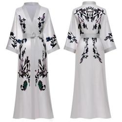 Elegant Ladies Satin Kimono Dressing Gown White Floral - Webstore Sa