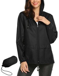 Lightweight Hooded Raincoat For Women Waterproof Packable Active Outdoor Rain Jacket Waterproof Rainwear Black M