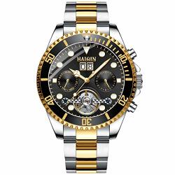 Haiqin Men's Mechanical Watches Automatic Tourbillon Stainless Steel Analog Waterproof Wrist Watch For Men Black