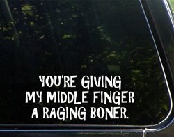 You're Giving My Middle Finger A Raging Boner 8-3 4" X 3-1 2" Die Cut Decal Bumper Sticker For Windows Cars Trucks Laptops Etc