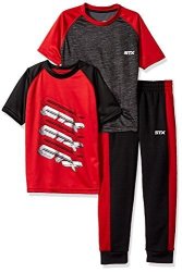 Stx Little Boys' 3 Piece Short Sleeve Tee's And Jogger Set SO79-ENGINE Red 5 6