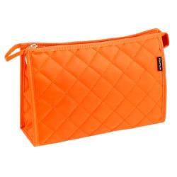 Sourcingmap Lozenge Print Zip Up Mirror Make Up Cosmetic Bag Case Orange