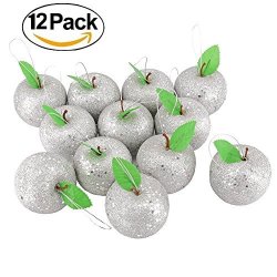 Biowow Sliver Christmas Appples Xmas Tree Hanging Ornament For Festival Home Party Decor 12 Pack