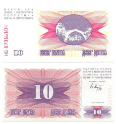 Bosnia Herzegovina 10 Dinara 1992 Unc Ex Yugoslavia Europe Banknote