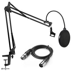 Innogear Heavy Duty Microphone Stand With Upgraded 6.6 Feet Xlr Cable Male To Female And Dual Layered MIC Pop Filter Suspension Boom Scissor Arm
