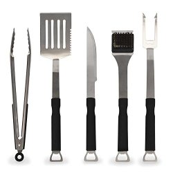 Flamen 5-piece Heavy Duty Stainless-steel Bbq Grill Tools Set With Non-slip Handles - Best Grilling Utensils Includes Spatula Barbecue Fork & Tongs - Premium