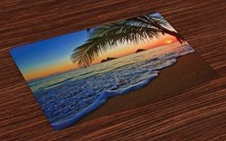 Ambesonne Hawaiian Place Mats Set Of 4 Pacific Sunrise At Lanikai Beach Hawaii Colorful Sky Wavy Ocean Surface Scene Washable Fabric Placemats For Dining