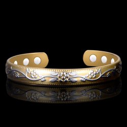 18k Gold Plated Opened Adjustable Bracelet Anti-fatigue Magnetic Therapy