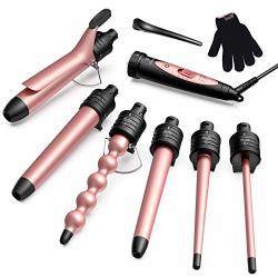 Ellesye 6 In 1 Curling Wand Set Wand Curling Iron Set With 6 Pcs Interchangeable Curling Wand Ceramic Barrels Pro Hair Wand For Beach
