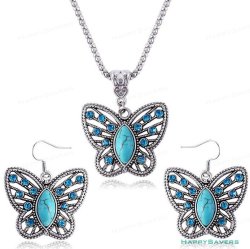 Stunning Unusual Vintage Looking Butterfly Necklace & Earring Set