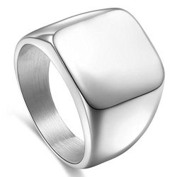 Solid Polished Stainless Steel Band Biker Men Signet Ring Black Silver Us 6-15 Silver Color In Size 8