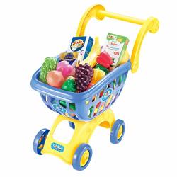 Amofiny Toys Shopping Cart Toy Trolley Blue Pink Shopping Carts Fruit Vegetable Pretend Play Children Kid Educational Toy