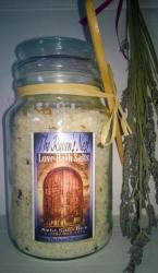 Love Healing Salt Crystals In Big Jar With Wooden Spoon Organic Herbs Essential Oils