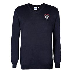 Rangers Fc Official Soccer Gift Mens Crest Knitted V-neck Jumper Navy 3XL