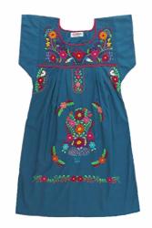 Mexican Clothing Co Womens Mexican Dress Peasant Tehuacan Poplin XS Aqua Dark 8077