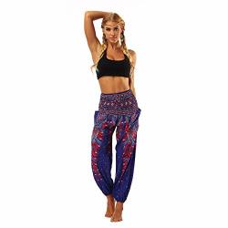 Dut Women's Harem Pants Bohemian Clothes Hippie Boho Yoga Hippie Casual Pants Smocked Waist Purple + Red 003