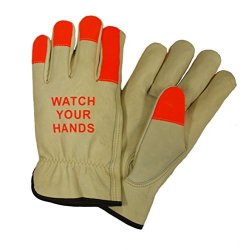 West Chester 990KOTT "watch Your Hands" Lined Grain Cowhide Driver Glove Small Hi-viz Orange Pack Of 12