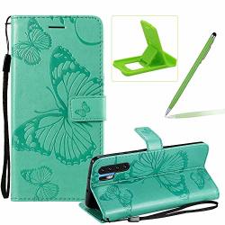 Strap Leather Case For Huawei P30 Pro Wallet Leather Case For Huawei P30 Pro Herzzer Premium Stylish Pretty 3D Green Butterfly Printed Magnetic Soft