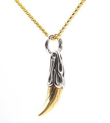 Titanium Stainless Steel Fashion Power Wolf Tooth Pendant Necklace With Golden Alloy Chain