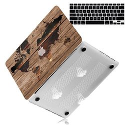 Bizcustom Macbook Air 13 13.3 Case Pattern Painting Hard Rubberized Full Body Matte Cover For Macbook Air 13 Model A1369 A1466 Keyboard Cover World Map Wood