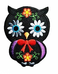 Hho Big Eyes Red Bow Tie Little Owl Bird Black Flower Bow Kid Baby Girl Patch Embroidered Diy Patches Cute Applique Sew Iron On