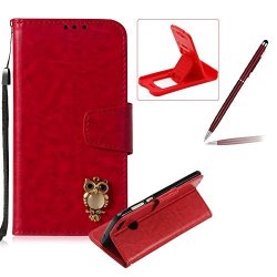 Herzzer Red Strap Leather Case For Huawei P Smart Wallet Flip Case For Huawei P Smart Retro Classic 3D Owl Design Magnetic Stand Shockproof