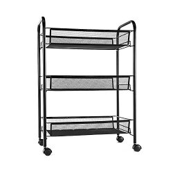 Totoshop Mesh Storage Rolling Cart W 3 Tier Shelf Trolley Home Office Organizer New Black