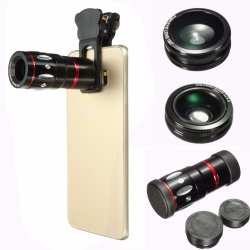 4IN1 10X 180 Degree Selfie Telephoto Fisheye Macro Lens Clamp Clip Wide Angle For Iphone Samsung