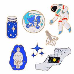 Astronaut Spacecraft Explore Blue Mysterious Universe In Hand Stars Brooch Pins Set