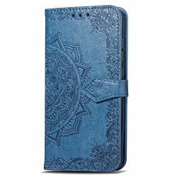 Samsung J2 2018 Wallet Case Blue Mandala Galaxy J2 2018 Flip Case With Card Holder Patterned Faux Leather Phone Cover With Magnet Kickstand &