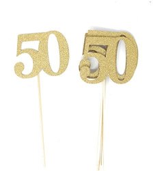 Set Of 8 Number 50 Centerpiece Sticks For Silver Anniversary Reunion 50TH Birthday Gold